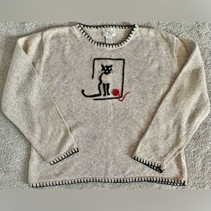 🐱Vintage Hand-embroidered Knit Cat Sweater by Christopher & Banks